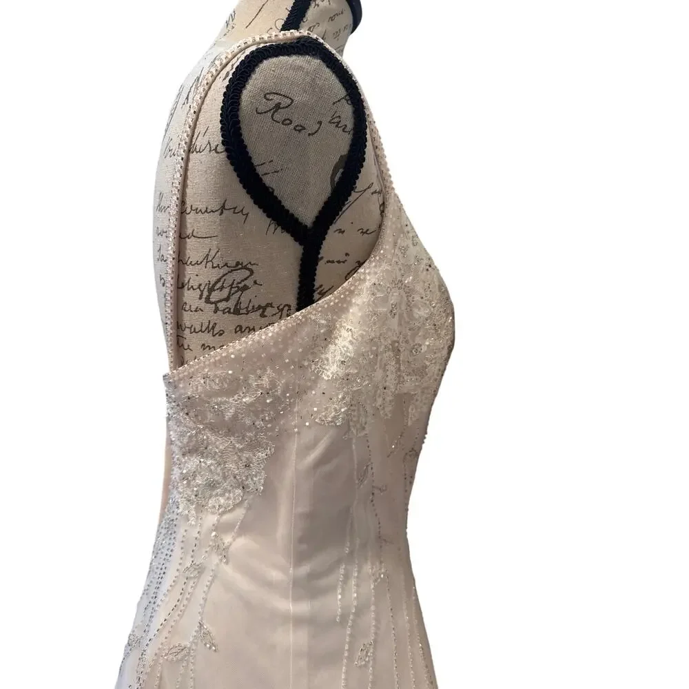 NWT Mon Cheri Blush Wedding Dress Beaded Embellished Bodice/skirt Sz 8 - Picture 7 of 16
